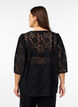 Lace blouse with 3/4 sleeves and bows on the front, Black, Model image number 2
