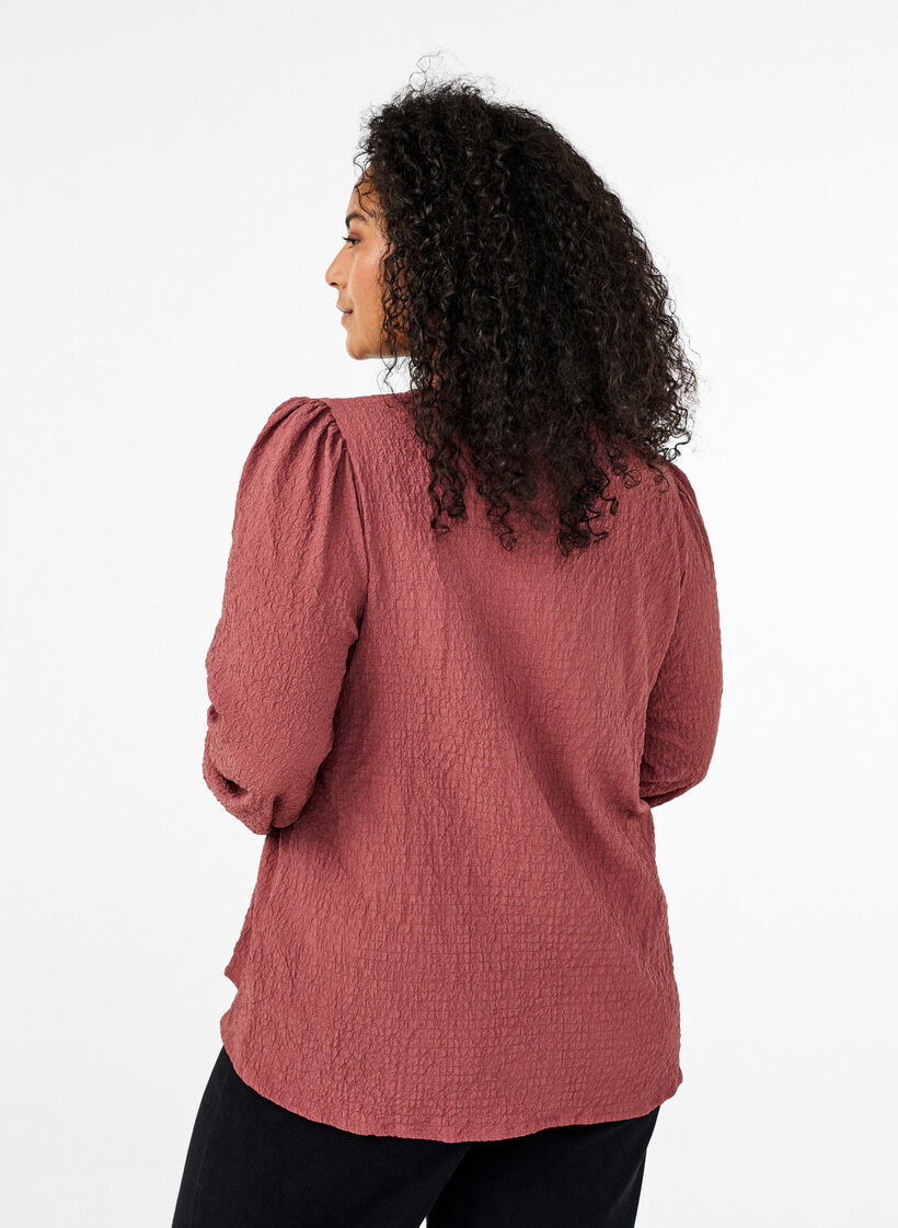 FLASH - Long-sleeved blouse with round neck, Rose Brown, Model image number 1