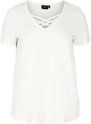 Short sleeve t-shirt with v-neckline, Warm Off-white, Packshot image number 0