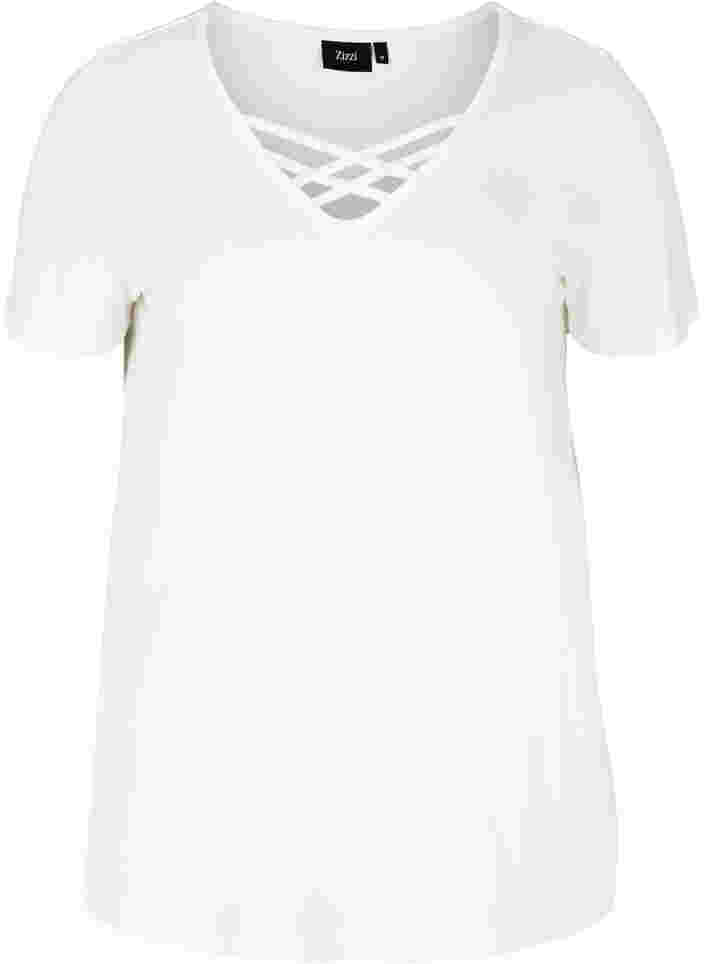 Short sleeve t-shirt with v-neckline, Warm Off-white, Packshot image number 0