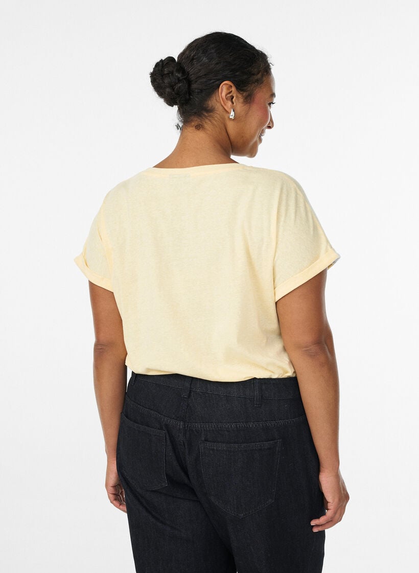 Melange t-shirt with short sleeves, Yellow, Model image number 2