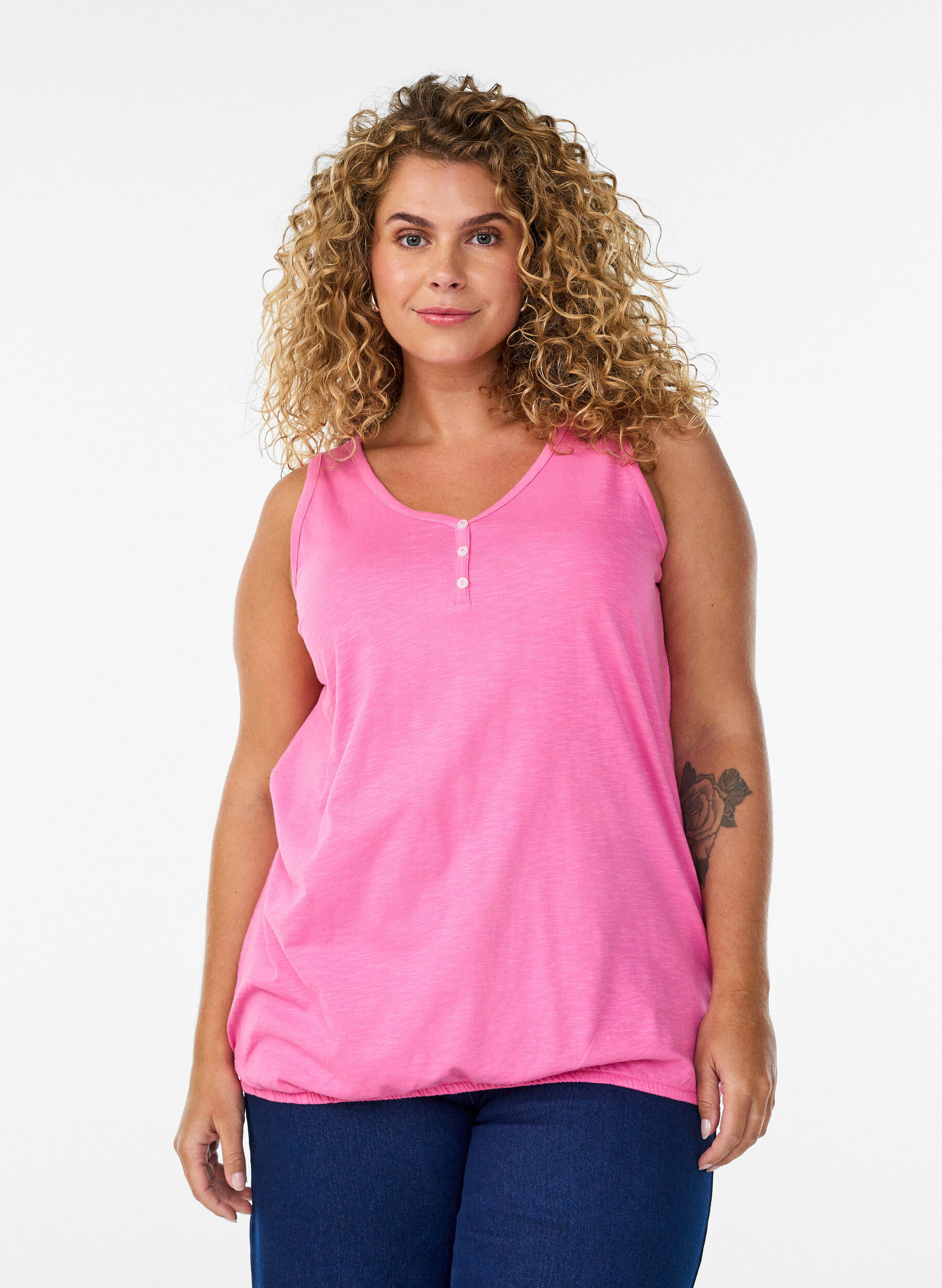 ZizzifashionTank top in organic cotton with V-neck and buttons, Pink, Model image number 0