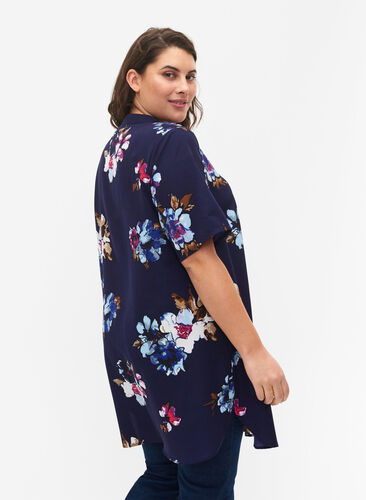 FLASH - Floral tunic with short sleeves, Big Blue Flower, Model image number 1