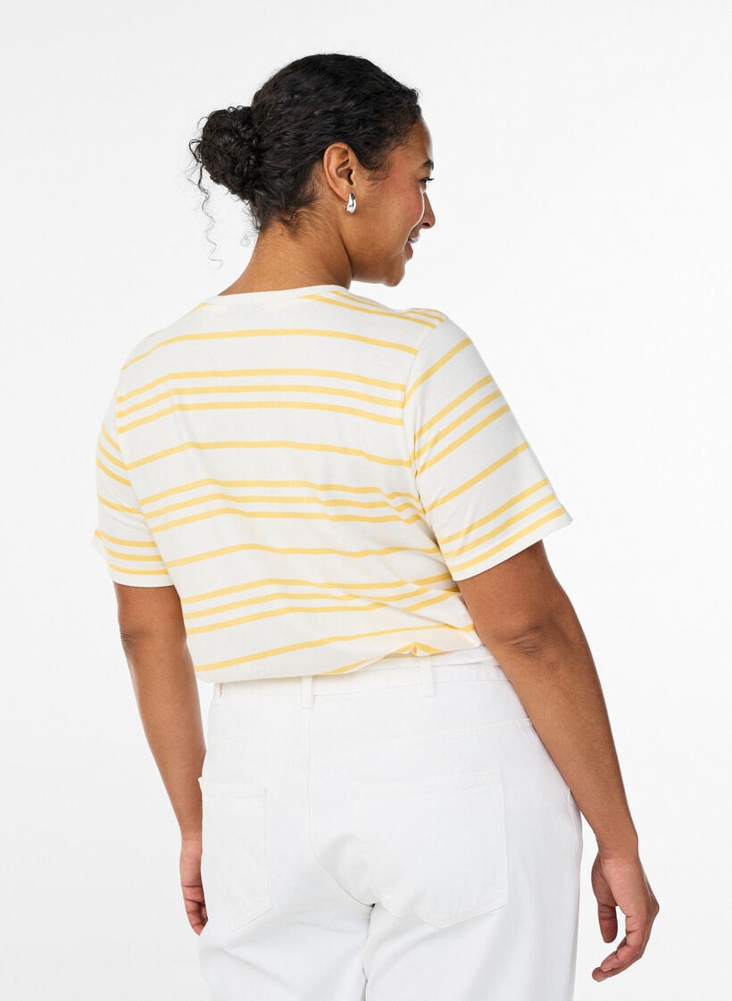 Striped cotton t-shirt, Yellow, Model image number 2