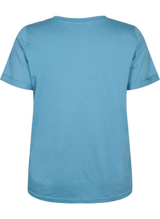 Cotton t-shirt with v-neck, Aegean Blue, Packshot image number 1