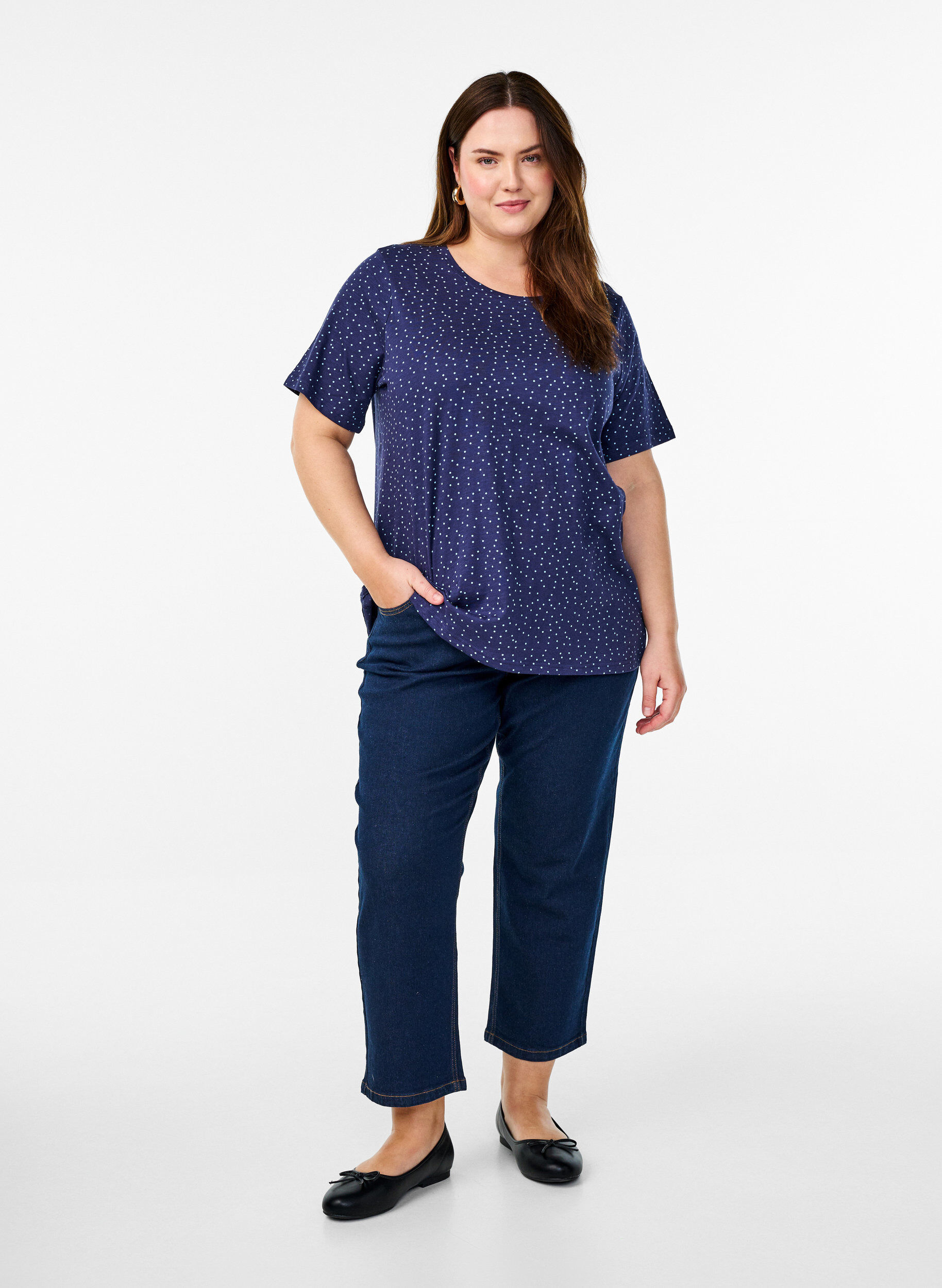 Zizzifashion Organic cotton T-shirt with dots, Blue, Model image number 1