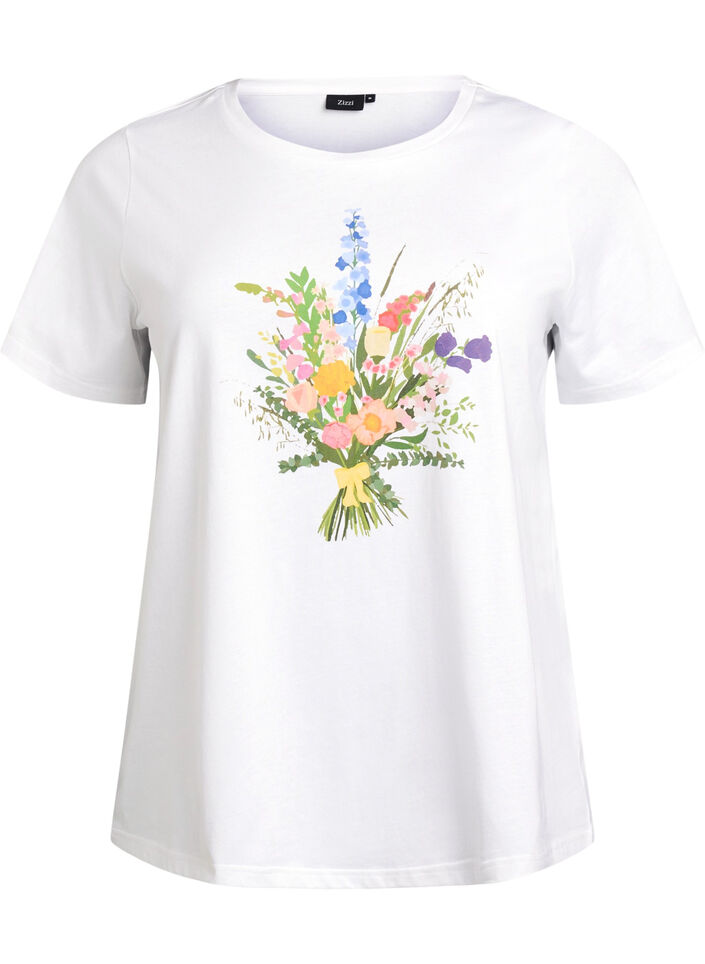 T-shirt in organic cotton with floral print, B. White w. Flower, Packshot image number 0