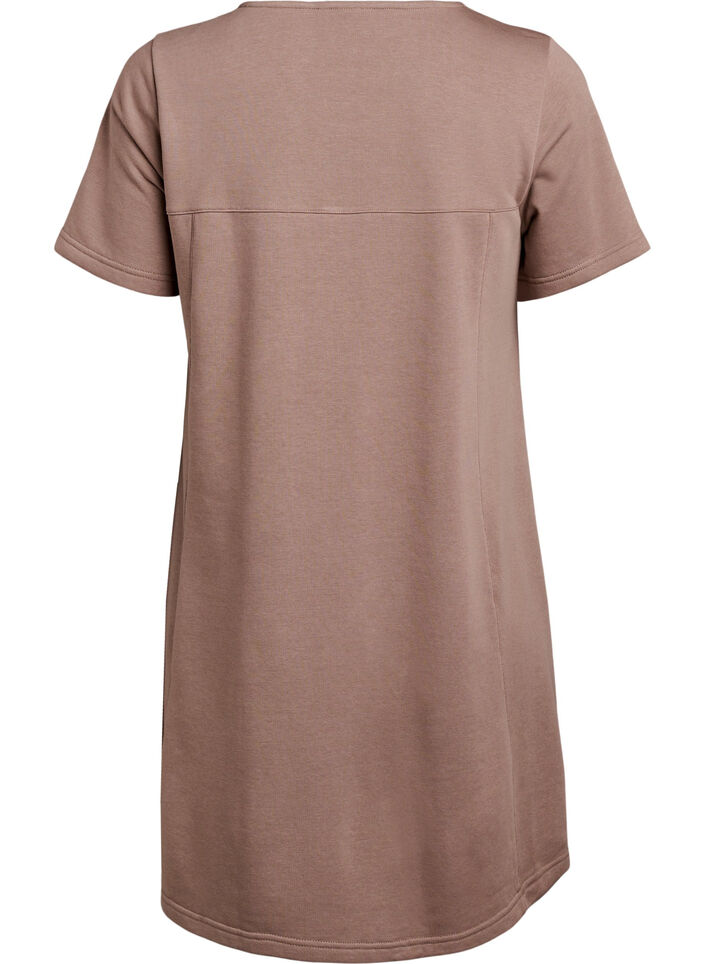 Jersey dress with short sleeves and pockets, Brown, Packshot image number 1