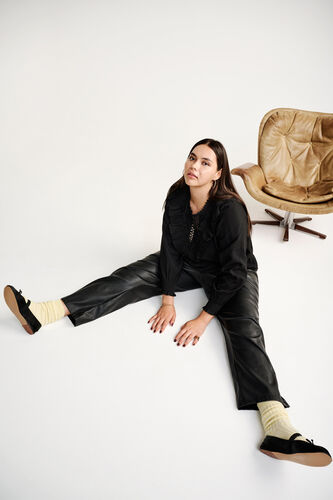 Faux leather trousers with pockets, Black, Image image number 0