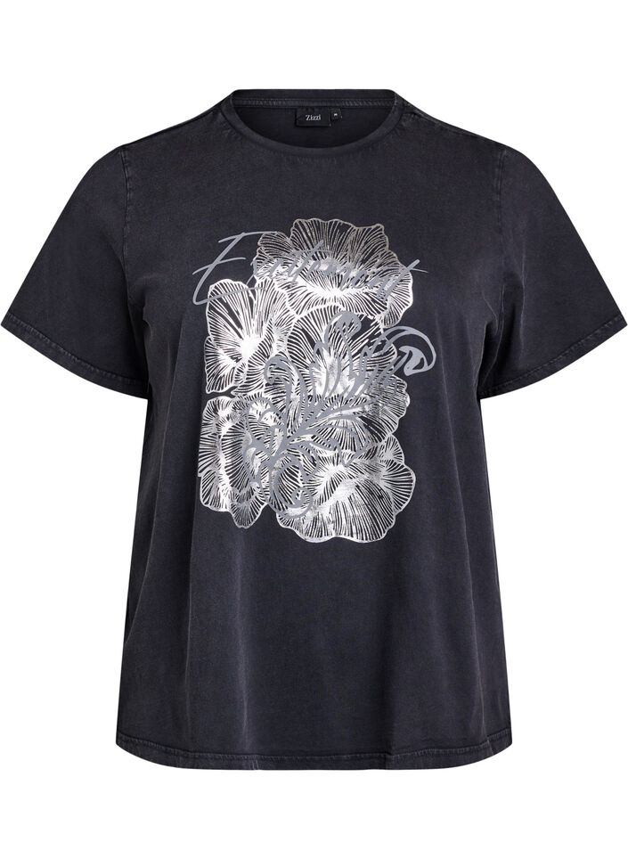 T-shirt in organic cotton with a cool print, Grey, Packshot image number 0