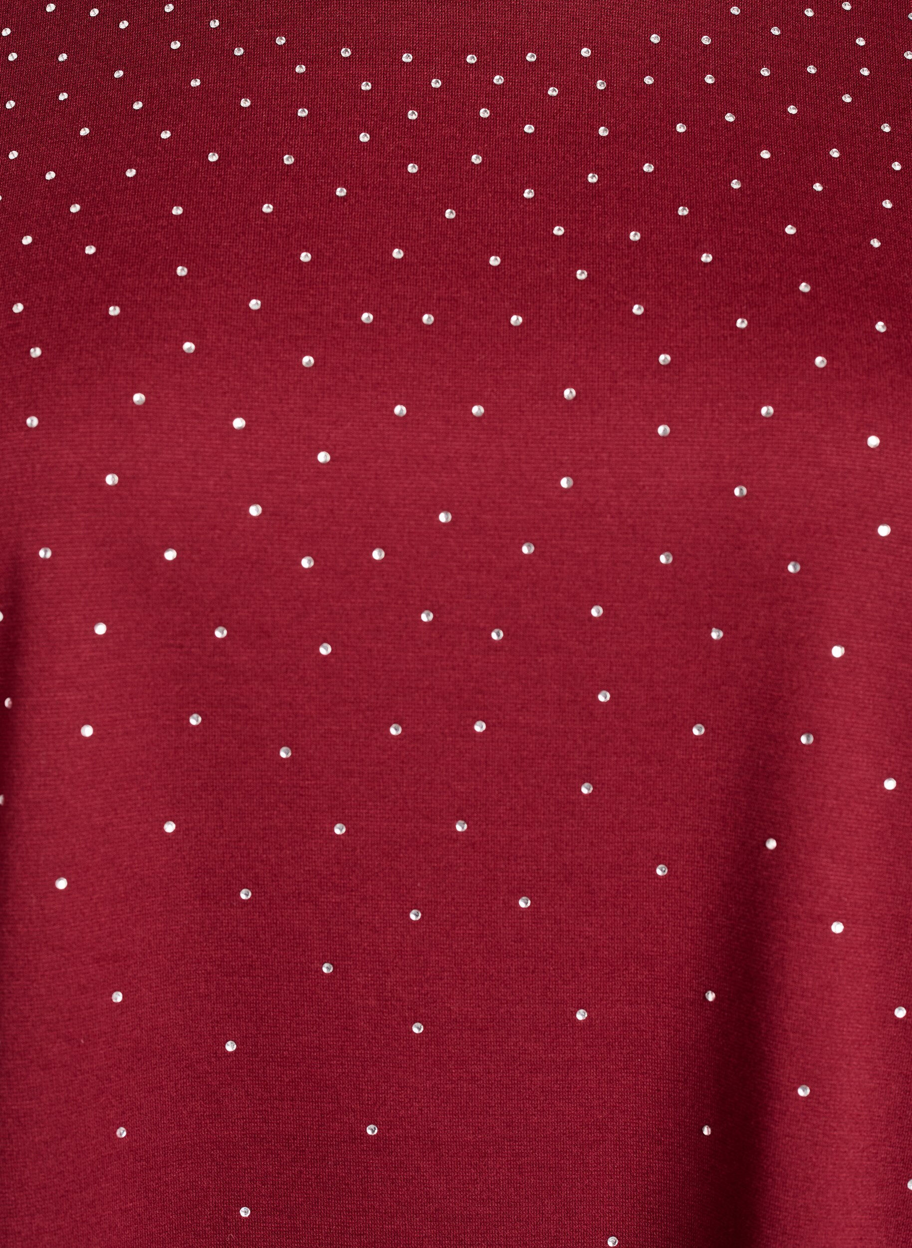 Zizzifashion T-shirt with rhinestones and round neck, Dark Bordeaux, Packshot image number 2