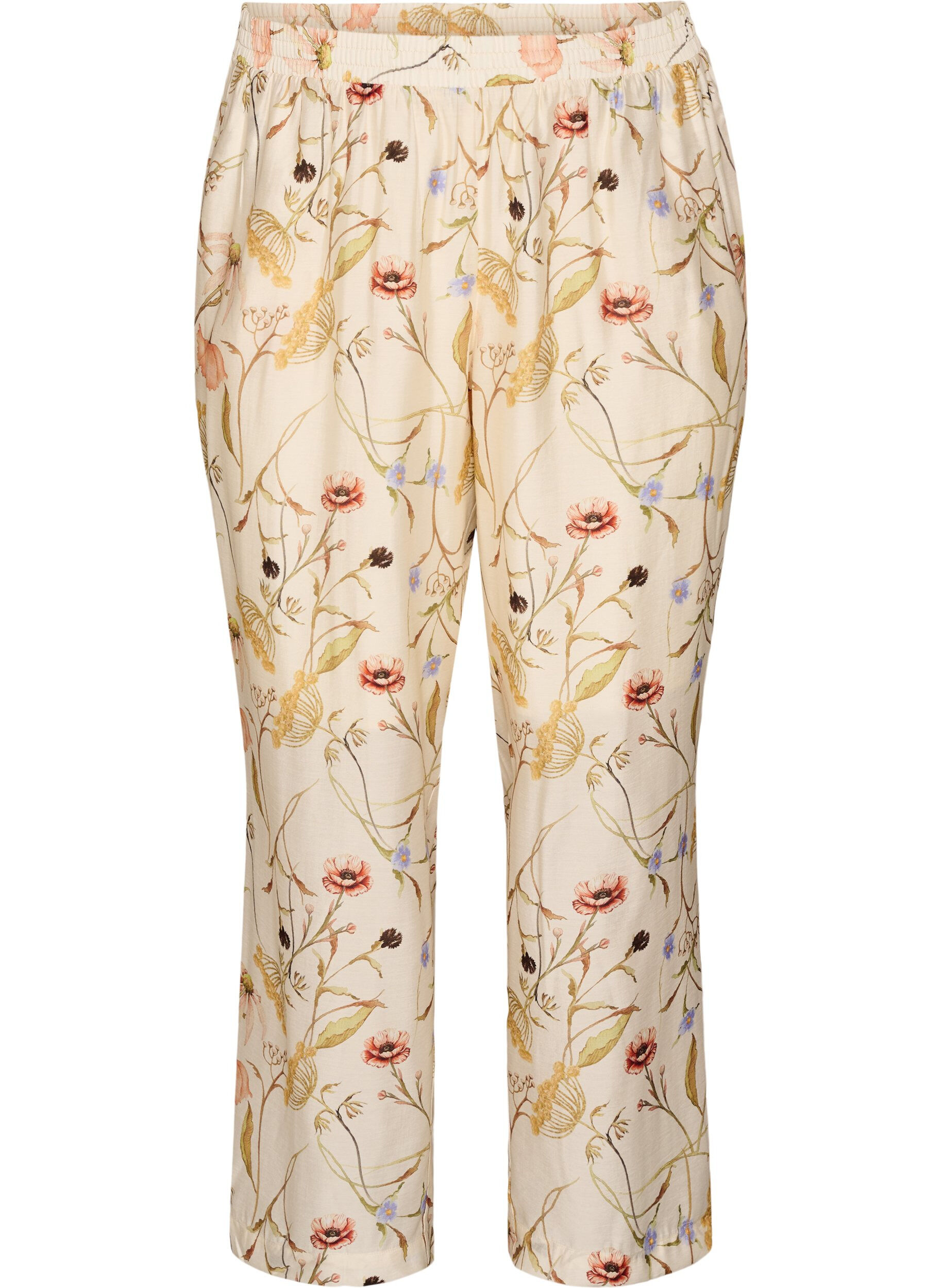 High-waisted viscose trousers with floral print