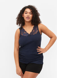 Ribbed night top with lace, Navy Blazer, Model