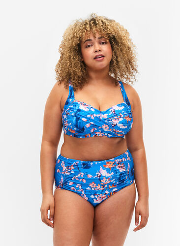 Extra high-waisted bikini bottom with print, Bright Blue Print, Model image number 0