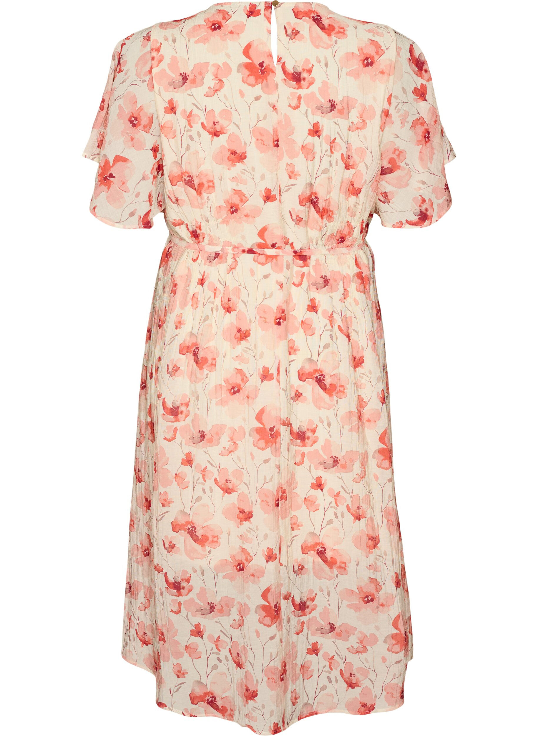 ZizzifashionAnkle-length dress with flutter sleeves and a tie-waist, Rose, Packshot image number 1