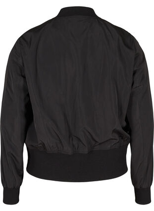 Bomber jacket with pockets and ribbed fabric, Black, Packshot image number 1