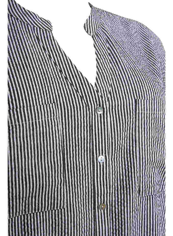 Striped cotton shirt with 3/4 sleeves, Black Stripe, Packshot image number 2