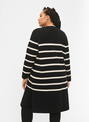 Striped knit cardigan in viscose blend, Black w. Birch, Model image number 1