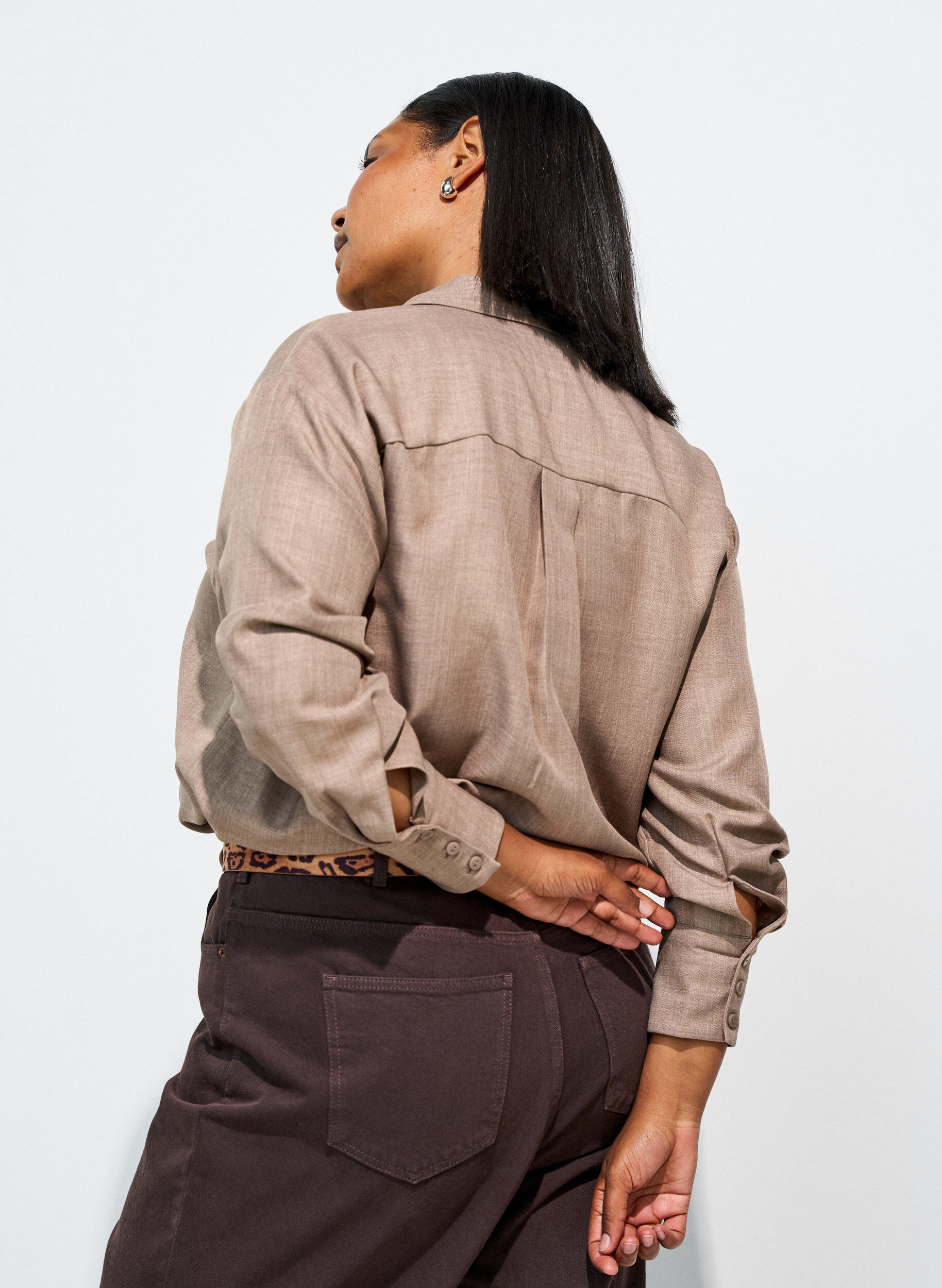 ZizzifashionLoose shirt with V-neck, Brown, Model image number 2