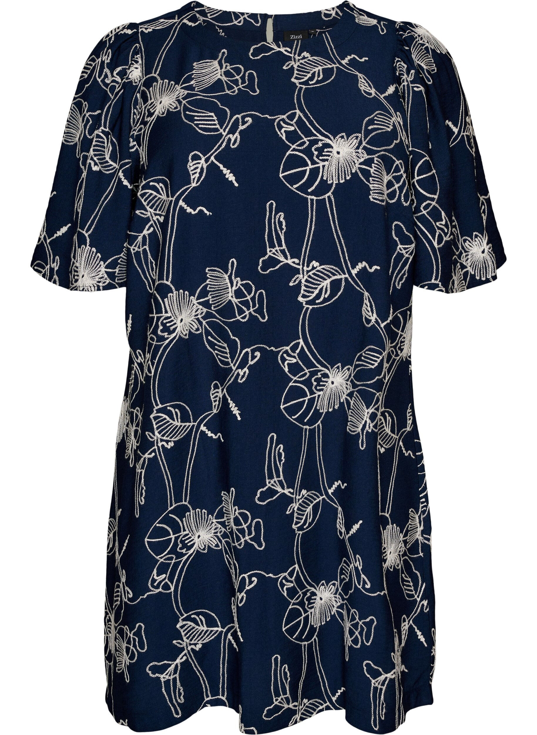 Short A-line dress with embroidered pattern