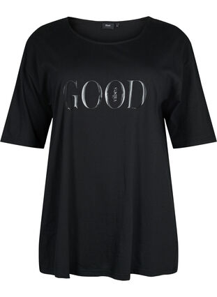 Oversize cotton t-shirt with print, Black GOOD, Packshot image number 0
