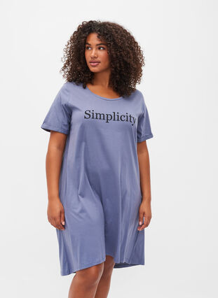 Short sleeved cotton nightdress with print, Grey W. Simplicity, Model image number 0