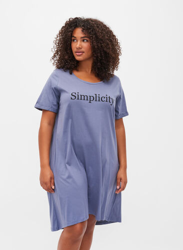 Short sleeved cotton nightdress with print, Grey W. Simplicity, Model image number 0