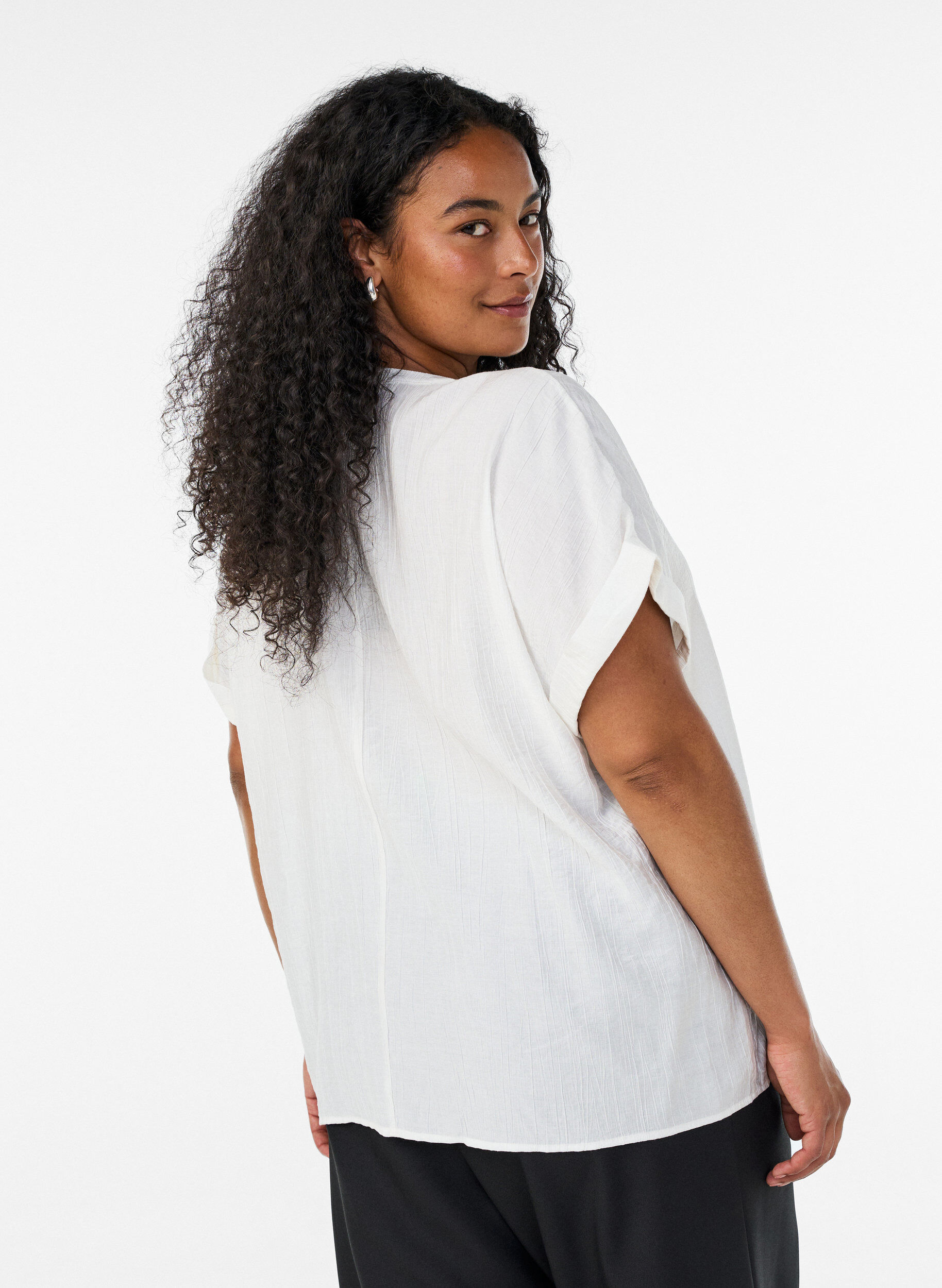 ZizzifashionViscose blouse with buttons and texture, Vanilla, Model image number 2