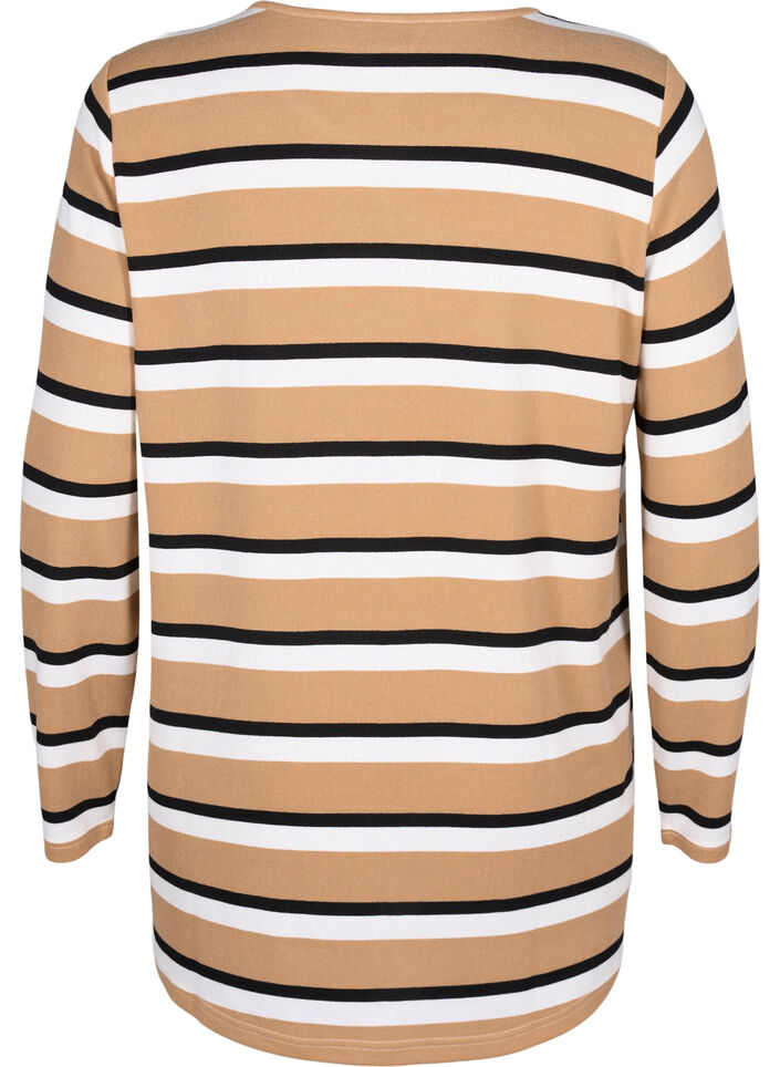 Striped blouse with long sleeves, Black, Packshot image number 1