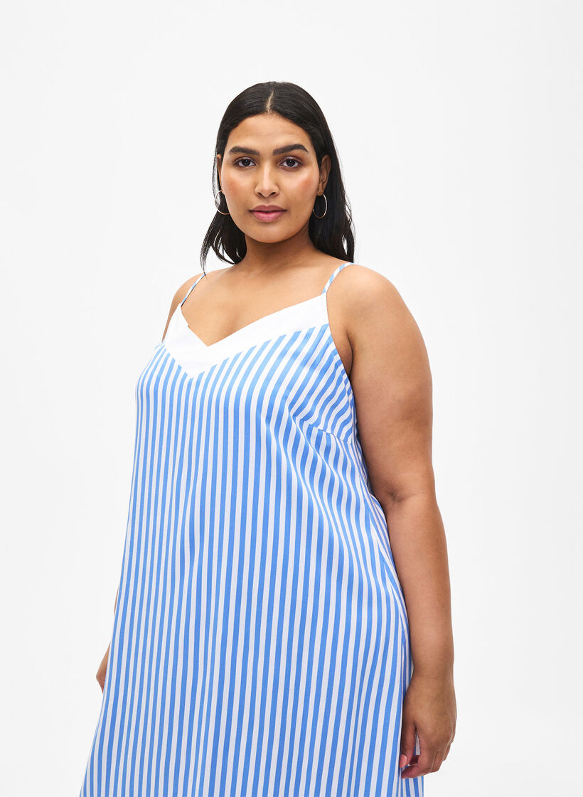 FLASH - Striped strap dress in viscose, L. Blue White Stripe, Model image number 2