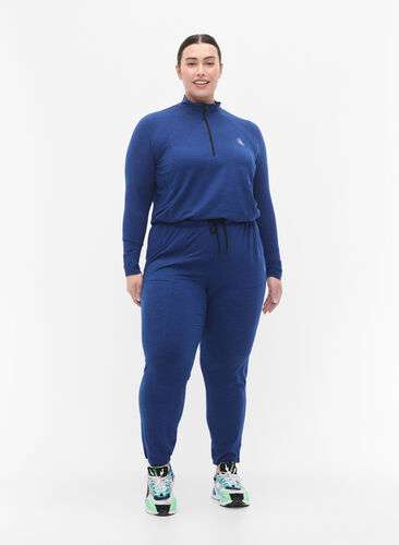 Training pants with pockets and drawstrings, S. Blue / Black Mel., Model image number 3