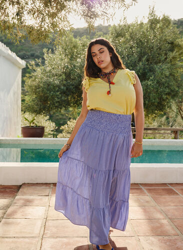 Striped maxi skirt with a smock, Baja Blue Stripe, Image image number 0