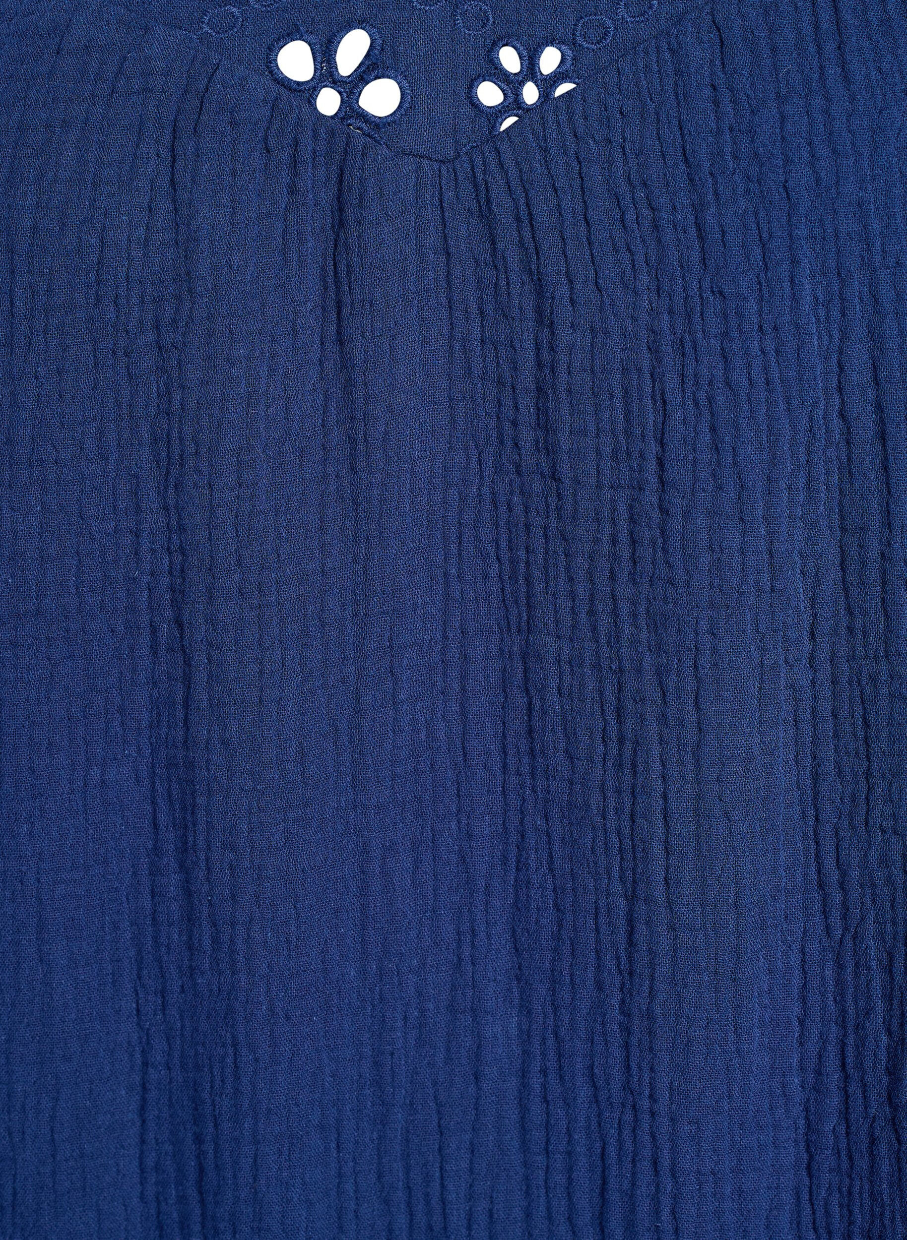 ZizzifashionBlouse in cotton muslin with broderie anglaise and 1/2 sleeves, Blue, Packshot image number 2