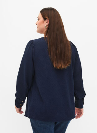 Long-sleeved blouse with texture, Navy Blazer, Model image number 1