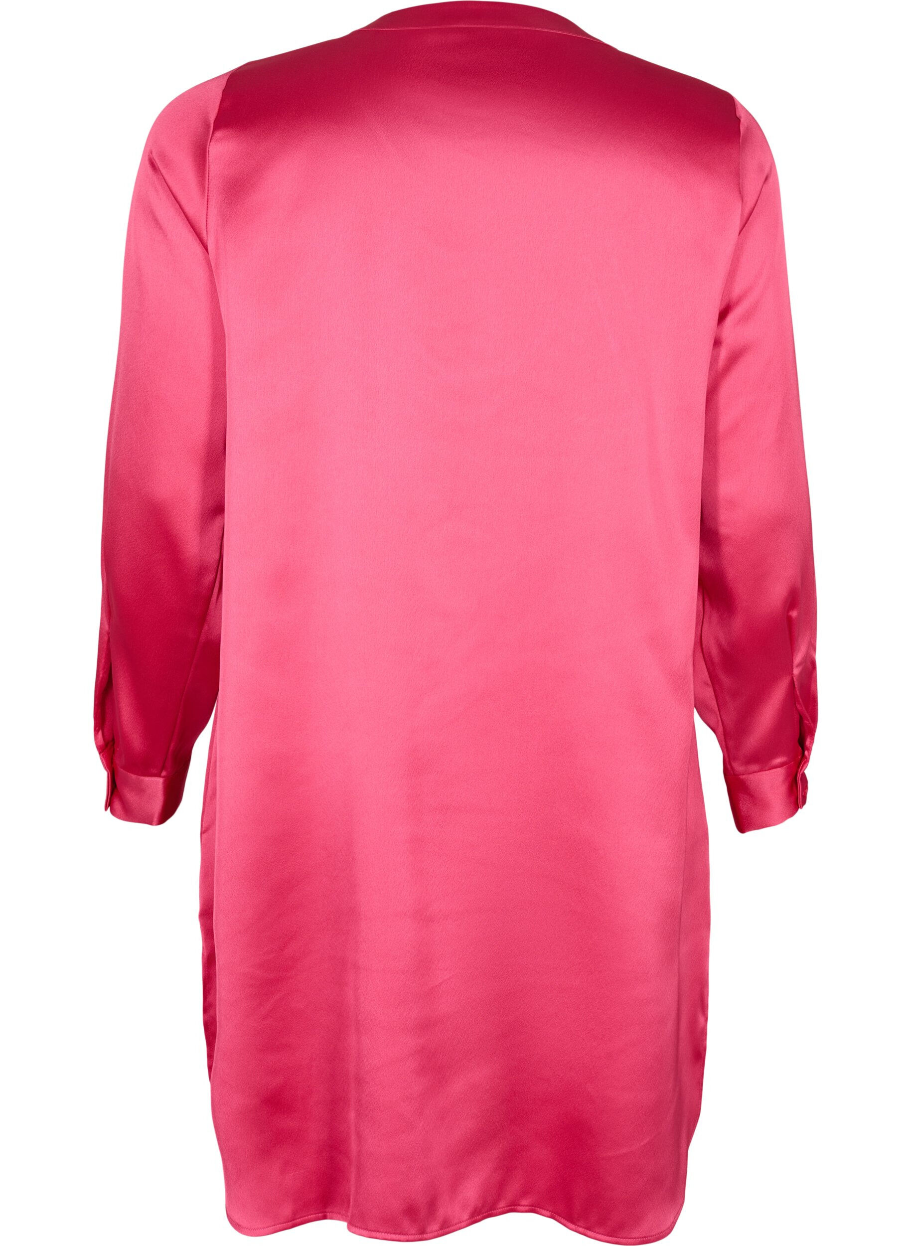 Zizzifashion Long shiny shirt with slit, Pink Flamb&eacute;, Packshot image number 1