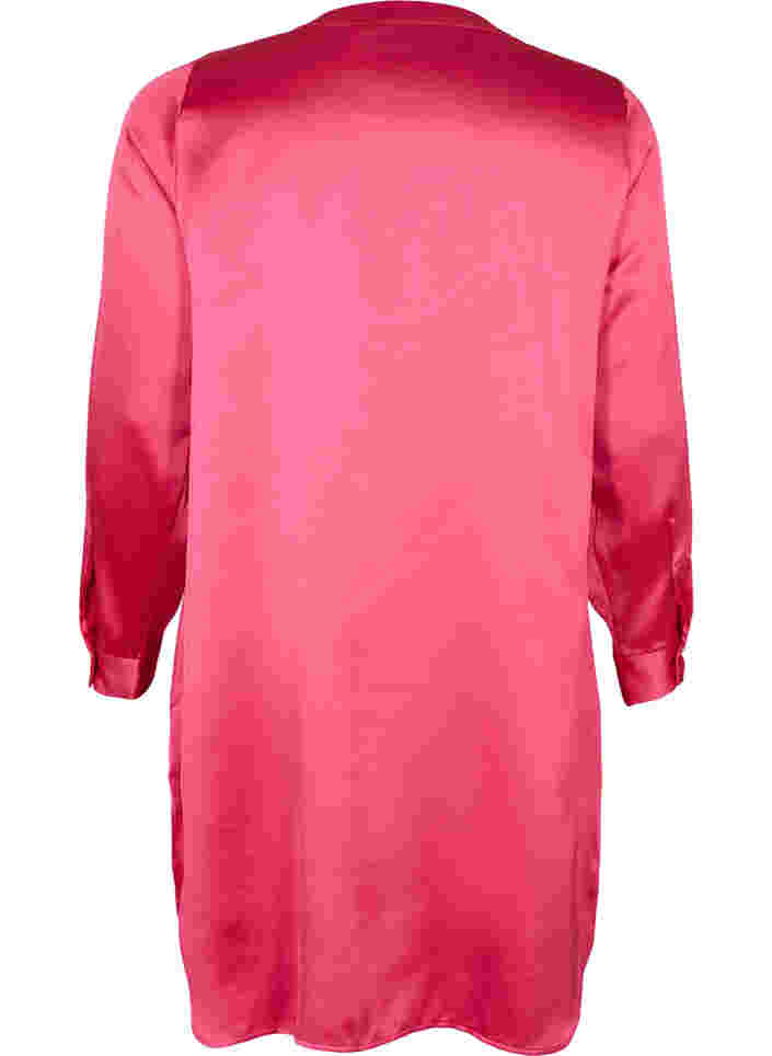 Long shiny shirt with slit, Pink Flambé, Packshot image number 1