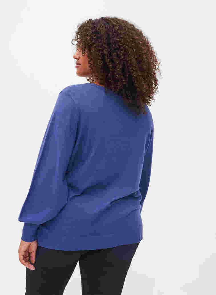 Knitted blouse with viscose and balloon sleeves, Deep Cobalt Mel., Model image number 1