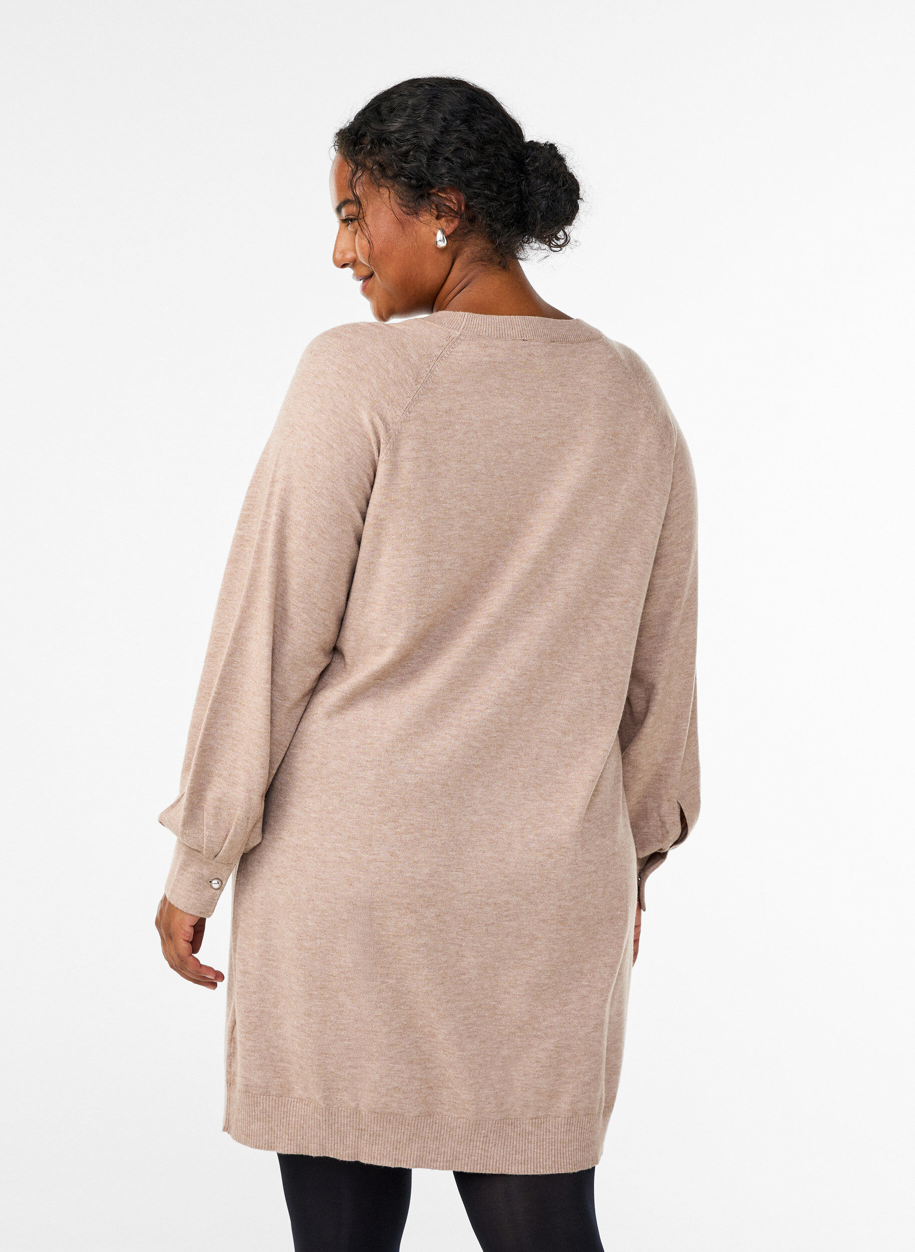 Zizzifashion Short knitted dress with raglan sleeves, Beige, Model image number 2