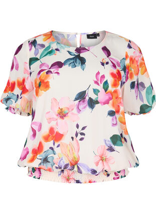 Floral blouse with smocking, Buttercream Flower , Packshot image number 0