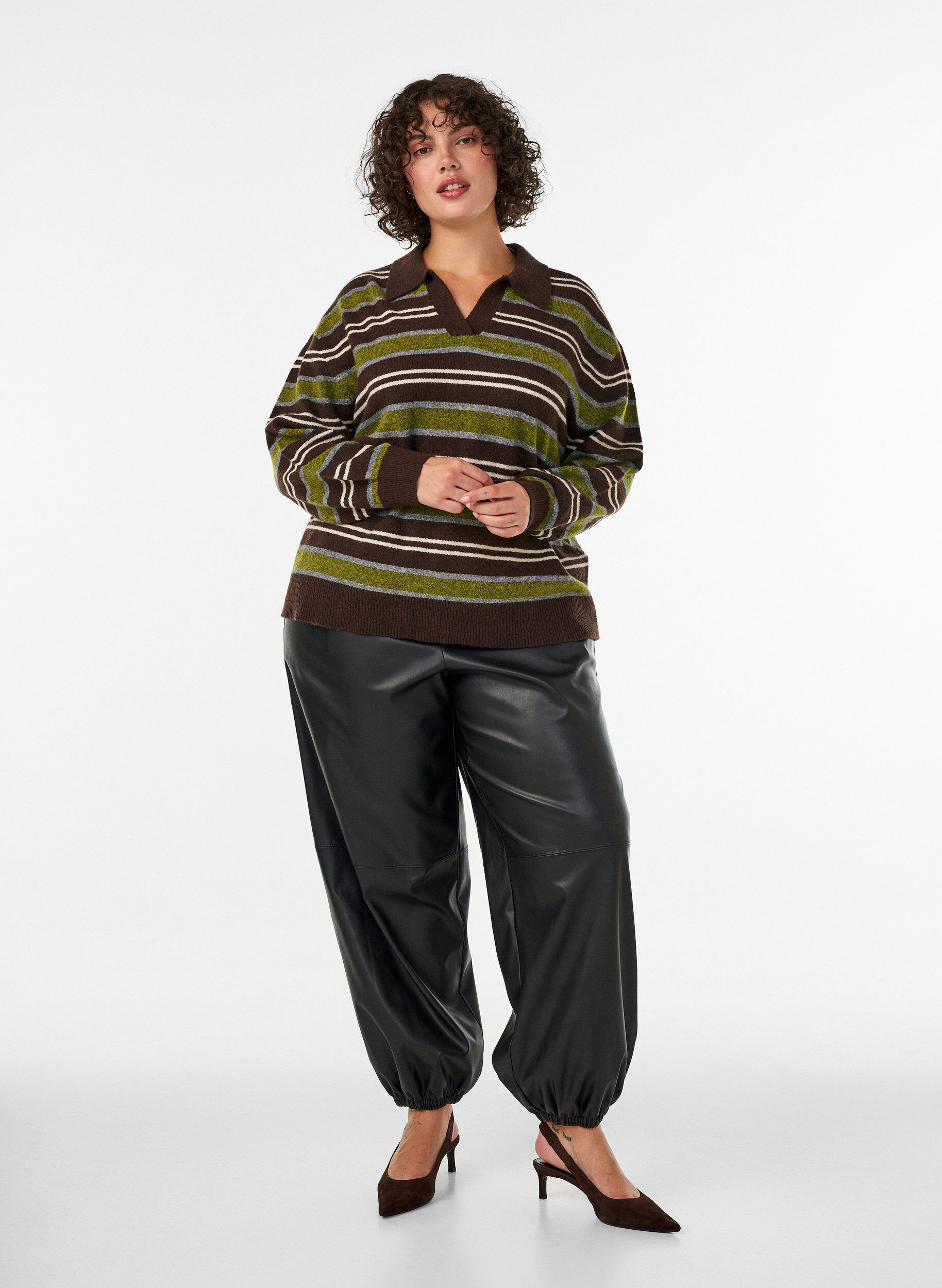 ZizzifashionBalloon trousers in faux leather, Black, Model image number 0