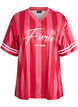 Sporty t-shirt with stripes and text motif, Rose, Packshot image number 0
