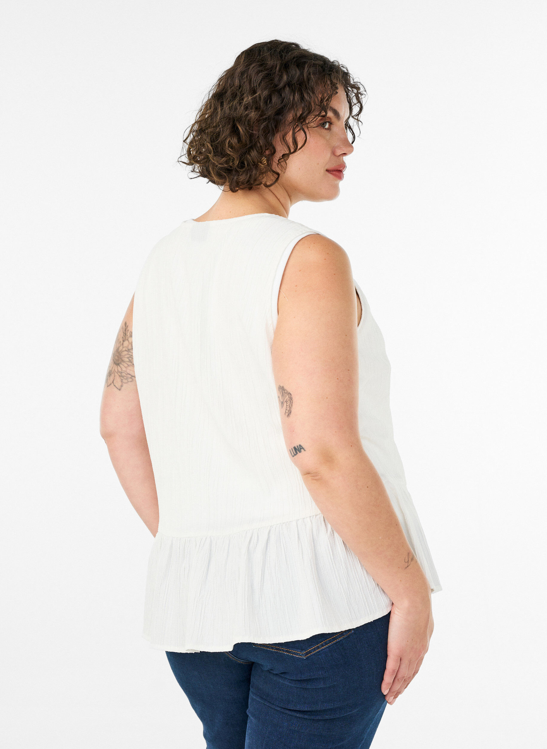 ZizzifashionSleeveless blouse with texture and a tie fastening, Vanilla, Model image number 2