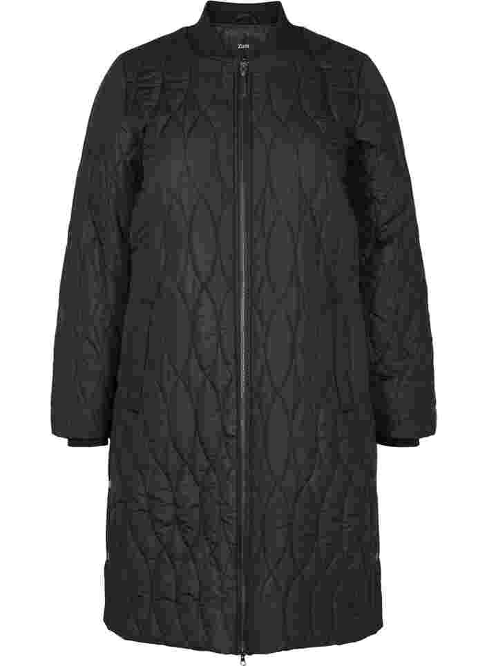 Quilted thermal jacket with zip and pockets, Black, Packshot image number 0
