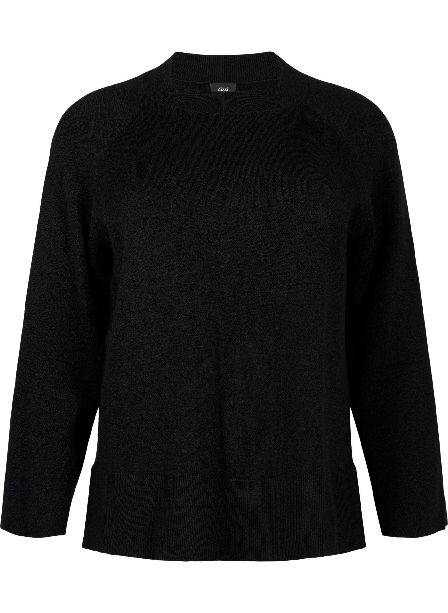 Zizzifashion Viscose blend pullover with side slit	, Black, Packshot image number 0