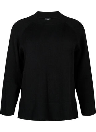 Viscose blend pullover with side slit	, Black, Packshot image number 0