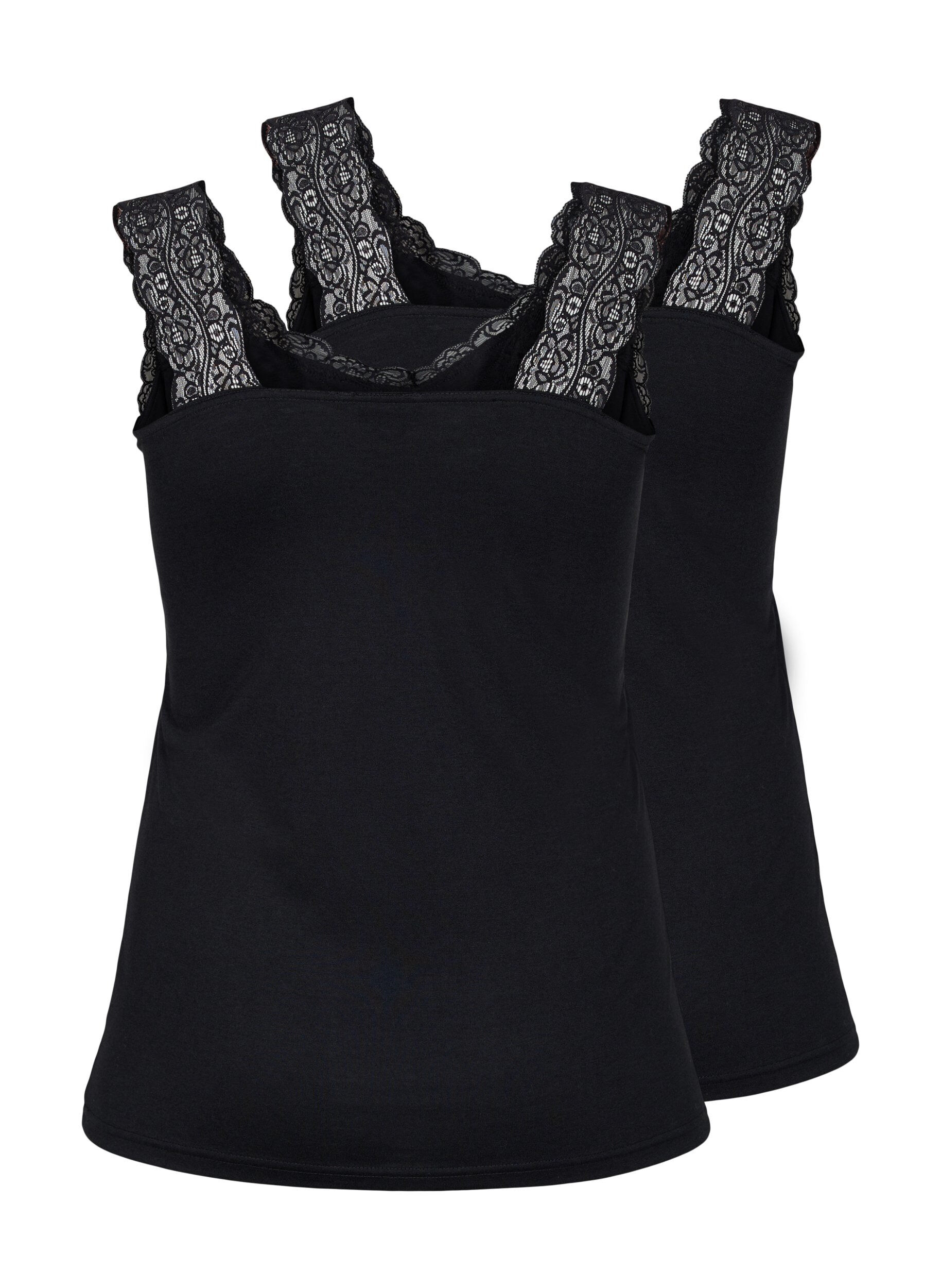 Zizzifashion 2-pack top with lace, Black / Black, Packshot image number 1
