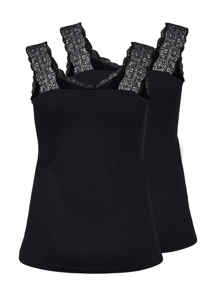 2-pack top with lace, Black / Black, Packshot image number 1