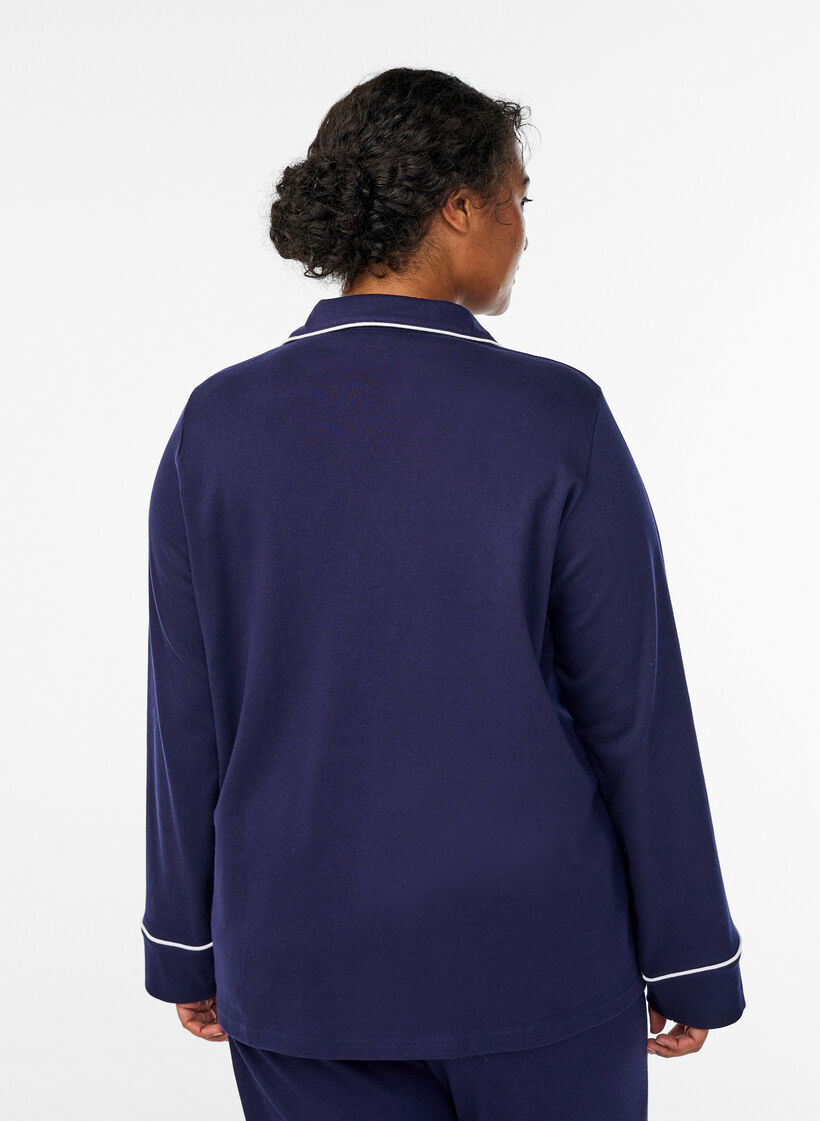 Cotton pyjama shirt with chest pocket, Blue, Model image number 2