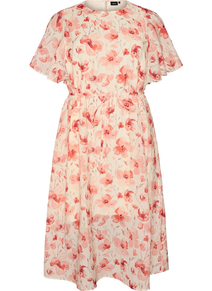 Ankle-length dress with flutter sleeves and a tie-waist, Rose, Packshot image number 0