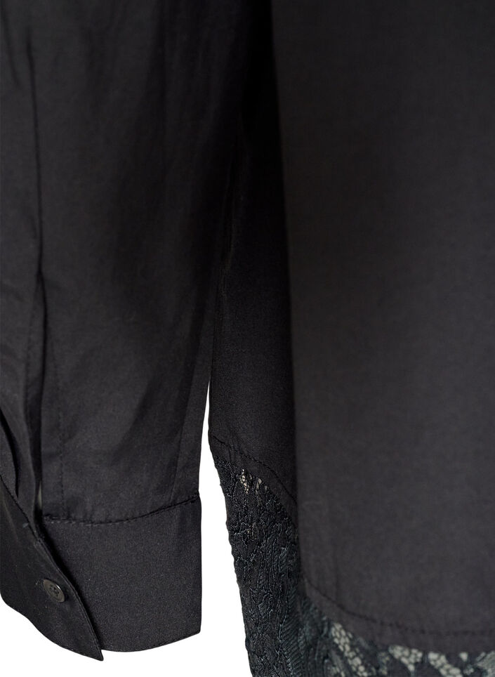 Loose shirt with a wide lace trim, Black, Packshot image number 3